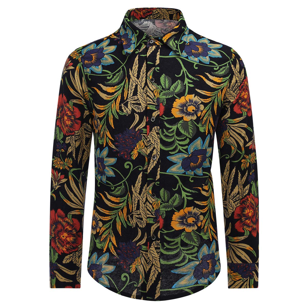 Allthemen Herren Blumen Hemden Leinen Bunte Hemd Langarmhemd Muster Paisley Freizeitshemd Langarm Casual Shirt Farbe 6 M