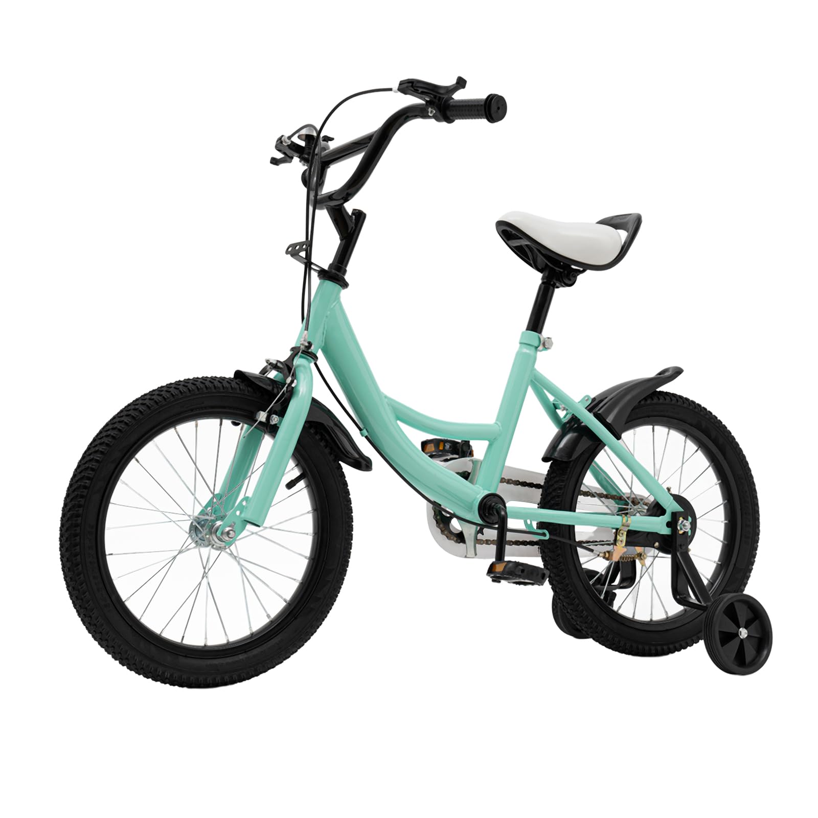 HuKaiL 16 Zoll Kinderfahrrad Tretfahrrad ab 5-8, Fahrrad Kinder für Jungen Mädchen, Höhenverstellbar Kinder Fahrrad mit Hilfsrad Doppelbremssystem (Grün)