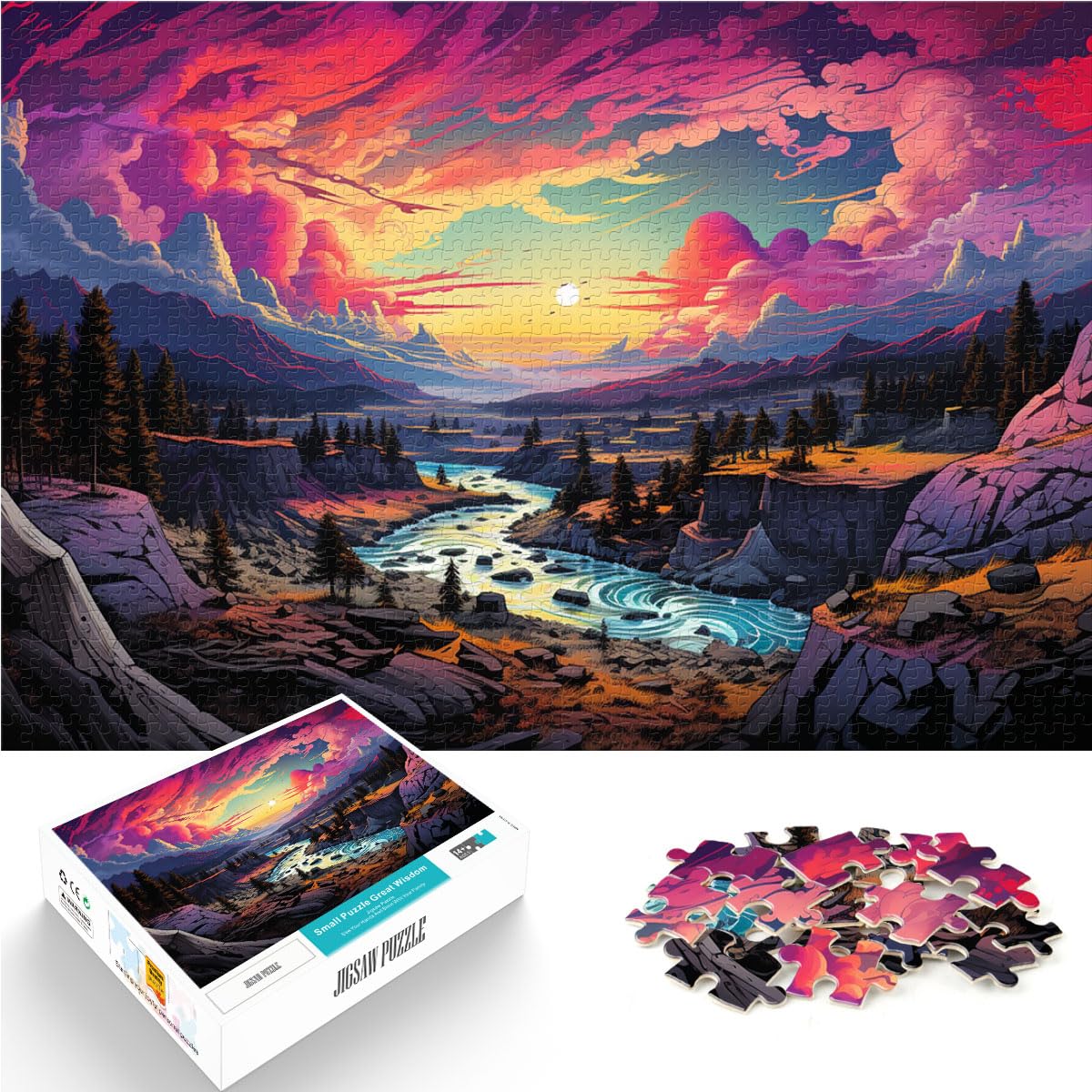 Puzzlespiel Fantasievolle Bunte Landschaft 1000 Puzzles für Erwachsene 1000 Teile Holzpuzzles als Geschenk für die ganze Familie 1000 Stück (50 x 75 cm)