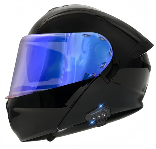 Modularer Integrierter Bluetooth-Motorradhelm, ECE-Zugelassener Herren-Rollerhelm, Integrierter Motorradhelm Mit Doppelvisier, Für Erwachsene Männer Und Frauen E,XXL63-64CM