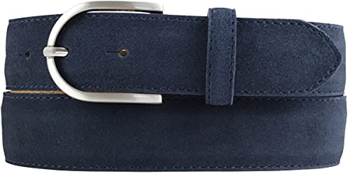 BELTINGER Damen-Gürtel aus Veloursleder 3,5 cm | Velour-Ledergürtel für Damen 35mm | Wildleder-Gürtel mit runder Gürtelschließe | Marine 105cm