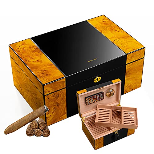 JMbpkduHs Zigarren-Humidor, Handgefertigter Zedern-Humidor, Mit Digitalem Hygrometer/Schloss, Mehrzonen-Aufbewahrung, Zigarrenbox Für 150 Zigarren, Zigarrengeschenk Für Männer/Frauen