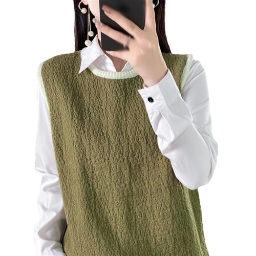 YIHANSS Herbst Strickweste Rundhals Farbkontrast Unterhemd Ärmellose Strickjacke Pullover Damen Tops