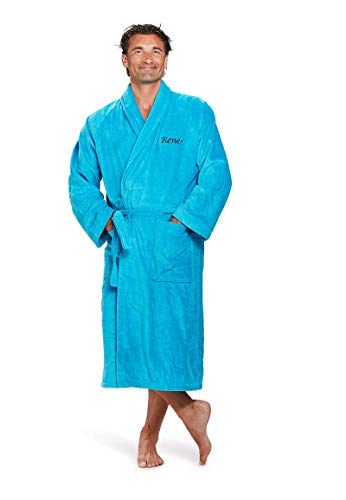 Badrock - Bademantel mit Namen Bestickt - Aqua Blau - 100% Baumwolle - Herren und Damen - mit Stickerei (XXL)