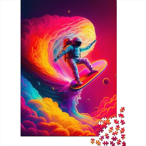 1000 große Teile Puzzle für Erwachsene Astronauten Surfen Holzpuzzle Puzzles Puzzles für Erwachsene Teenager Schwierige Schwere Puzzles 29,53x19,69 Zoll