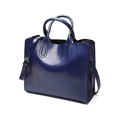 ohodhmnu Damen Tragetasche, Frauen PU Leder Taschen Handtasche Casual Weibliche Tasche Damen Schultertasche Große Kapazität, blau, Small