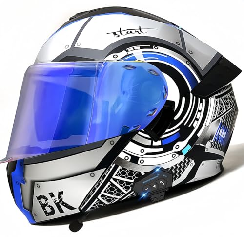 Modularer Bluetooth-Motorradhelm, ECE-Geprüft, Hochklappbarer Motorradhelm Für Erwachsene Mit Doppelvisier Für Erwachsene Männer Und Frauen H,L59-60CM