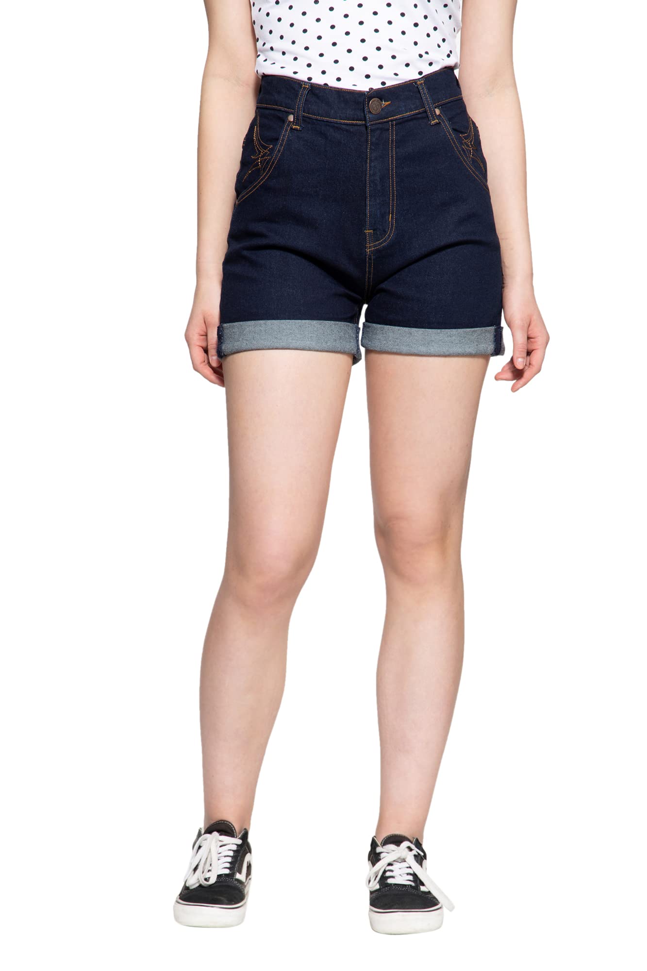 Queen Kerosin Damen Denim Jeans Shorts | High Waist | Wide Leg | Baumwolle Stretch