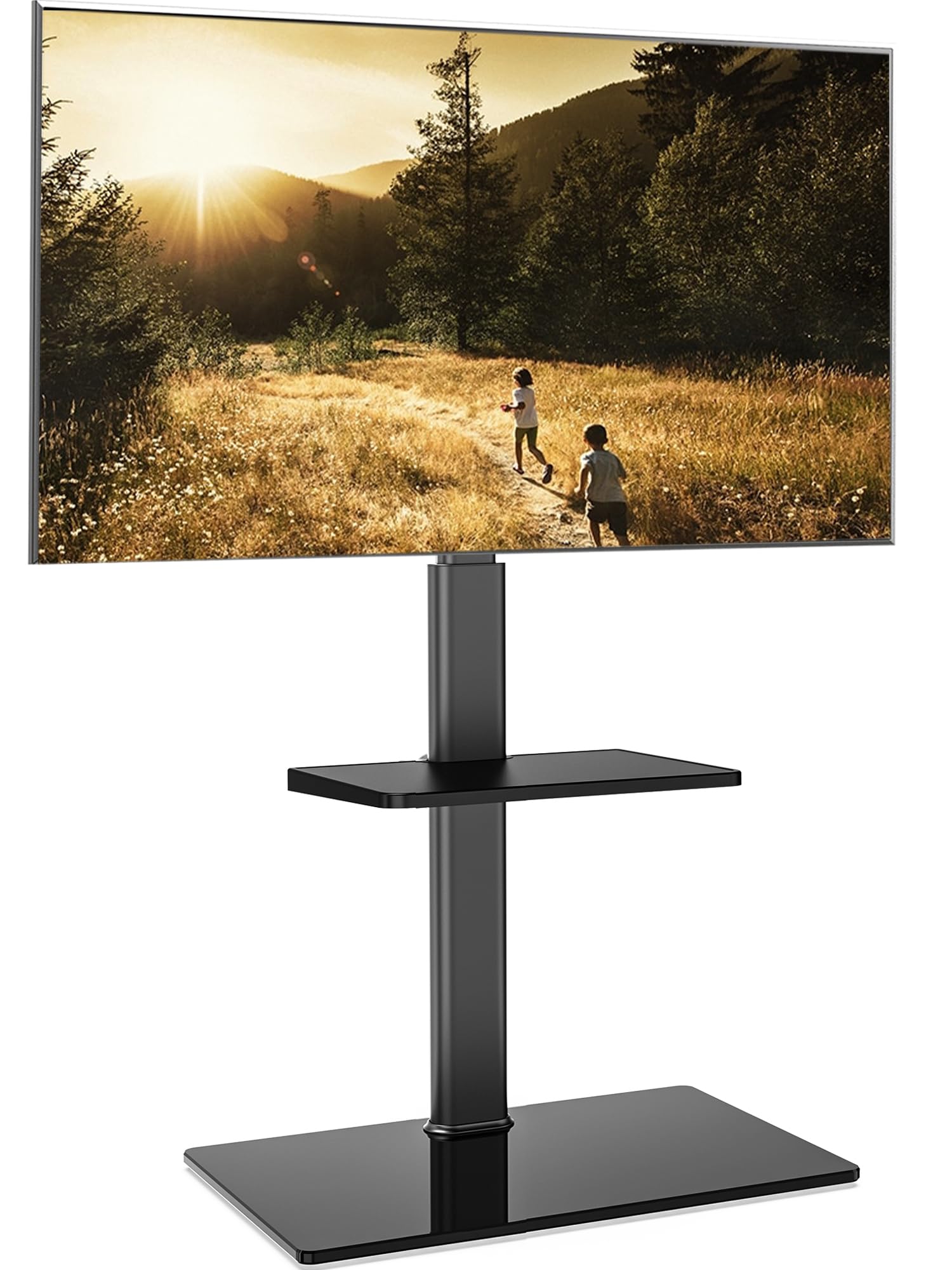 FITUEYES TV Ständer TV Bodenständer Standfuß Fernsehstand mit Regal höhenverstellbar schwenkbar für 32 bis 60 Zoll Flach & Curved Fernseher bis zu 30kg Max.VESA 600 * 400