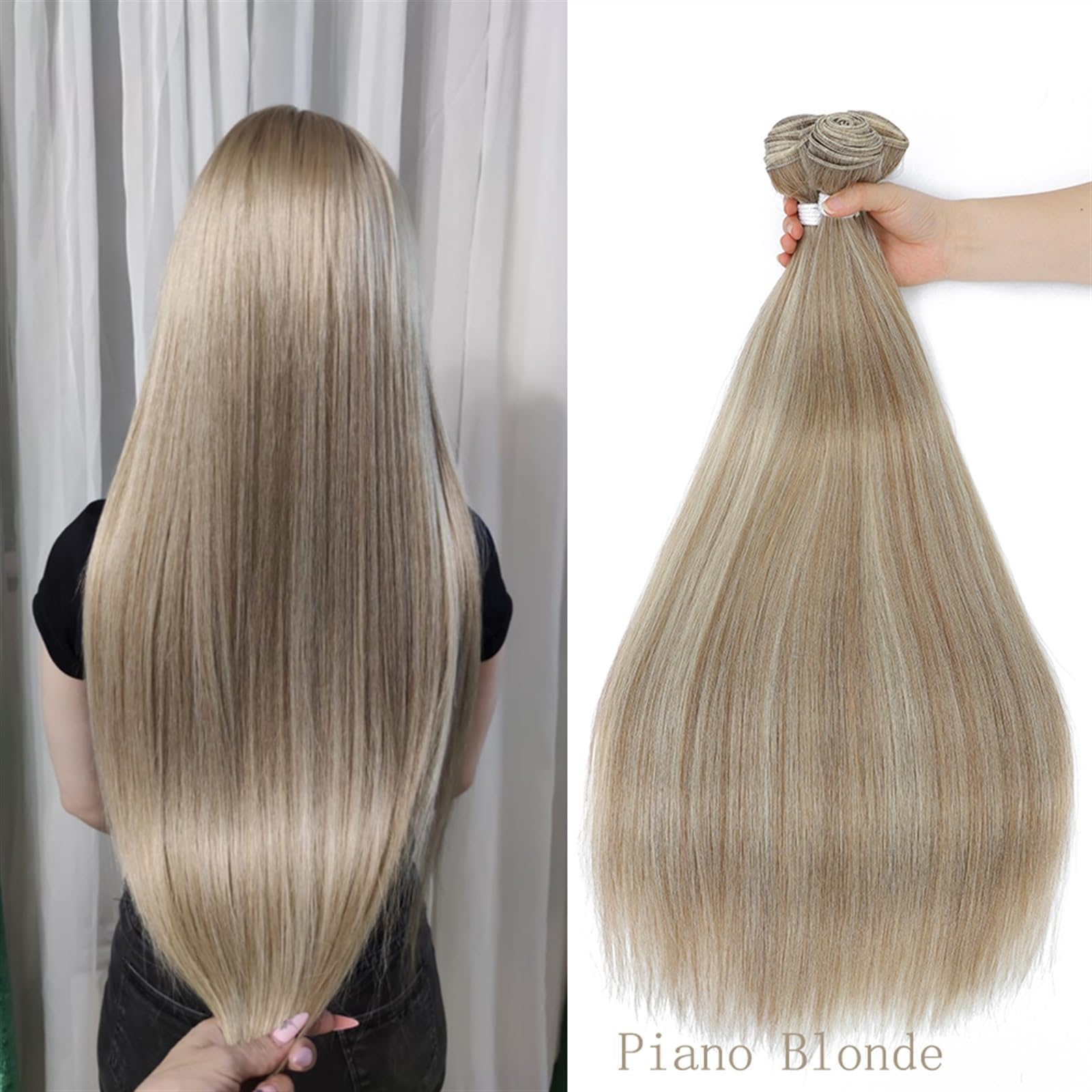 Human Hair Bundles Synthetische Haarbündel, blondes glattes Haar, glatte Haarverlängerungen, Kunstfasern, synthetische Yaki-Haarweberei human hair weave(Size:65cm-26inches)