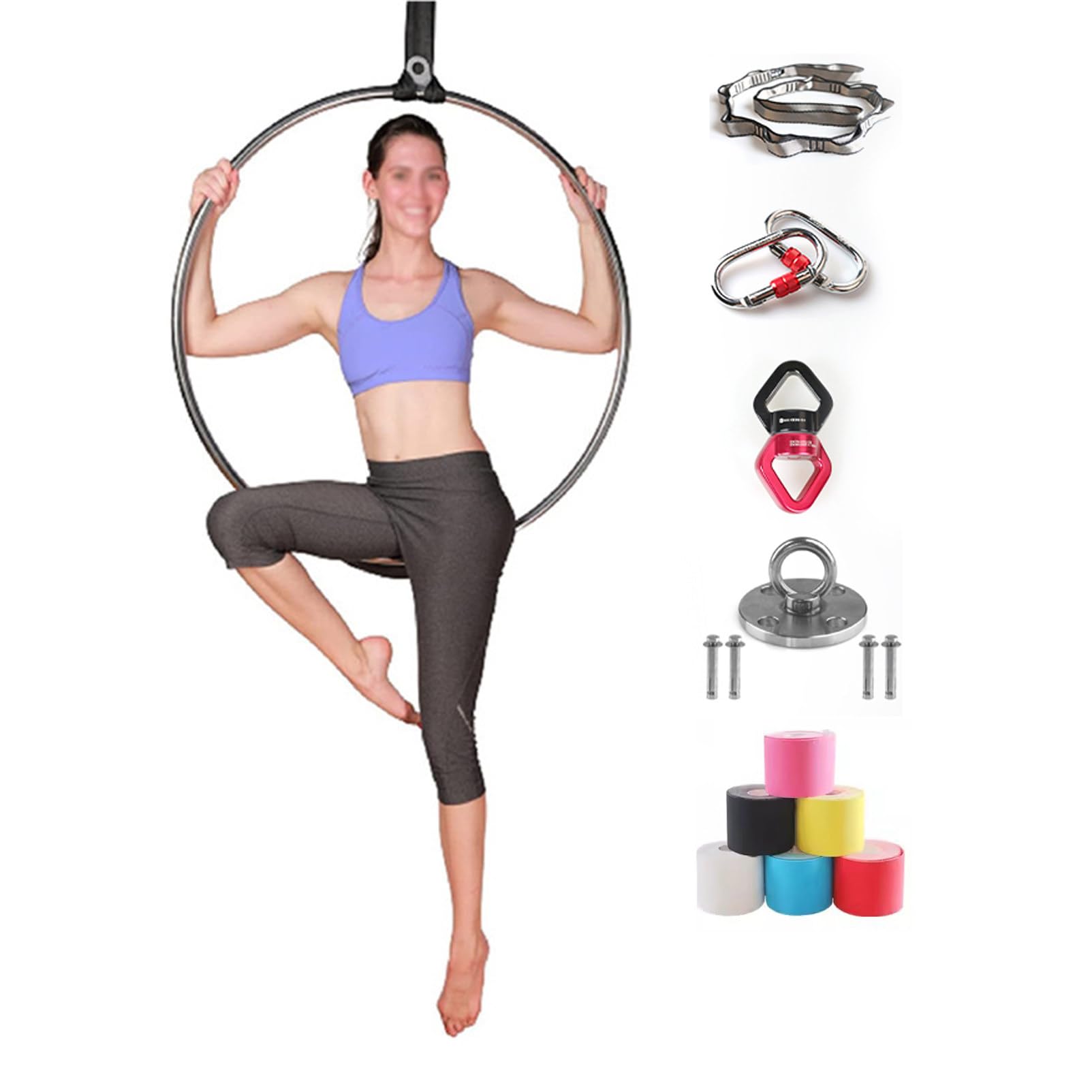 Aerial Hoop Set, Luft -Lyra -Hoop, Professionelles Zirkus Fitness Aerial Hoop Kit Mit Komplettem Rigging -Hardware -Kit, AkrobatikausrüStung HäNgende Ringe Zuhause,90cm-3.2cm