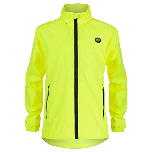 AGU GO Kids Essential Regenjacke, Kinder Regenbekleidung für Fahrrad, Wasserdicht & Winddicht, Reflektierende Fahrradjacke, 100% Recycling-Polyester, Unisex, Neon Yellow, 164 cm