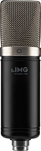 IMG STAGELINE ECMS-90 Großmembran Kondensator-Mikrofon, Vokal- und Instrumenten-Mikro für den Studio-Einsatz inkl. Halter, Adapterschraube, Windschutz, Ledertasche, Koffer, in Schwarz/Silber