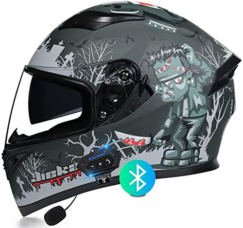 Integralhelm Motorradhelm Helm Motorrad Mopedhelm,mit Bluetooth-Headset,Unisex Offroad Integralhelm Schutzhelm, Cruiser Scooter Vespa Mofa-Helm DOT/ECE-Zertifiziert (Color : B, Größe : 2XL=63-64cm)