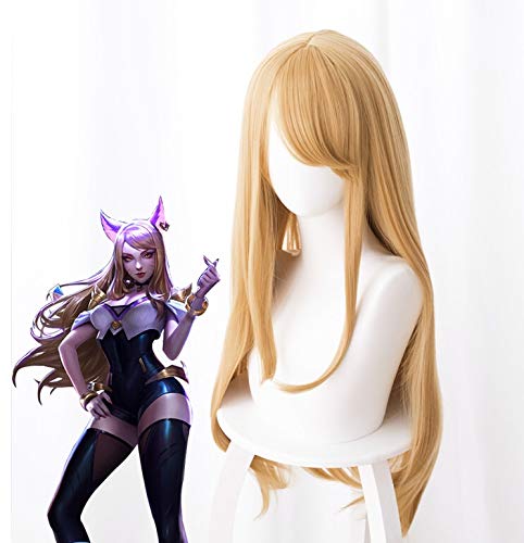 LINLINCD Cosplay wig LOL KDA Ahri Cosplay Perücke Star Guardian Ahri Perücke Halloween Karneval Hitzebeständige synthetische Haarperücken+Perückenkappe