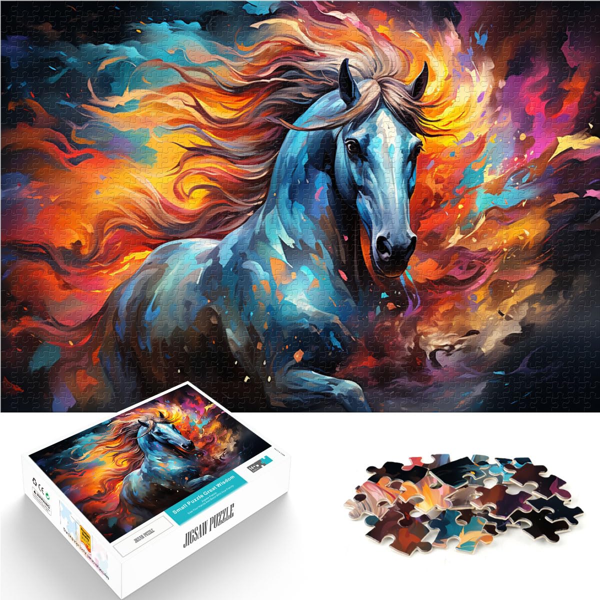 Puzzlespiele, farbenfrohes psychedelisches Pferd, 1000-teiliges Puzzle für Erwachsene, anspruchsvolles, unterhaltsames Familienspiel, 1000 Teile (50 x 75 cm)