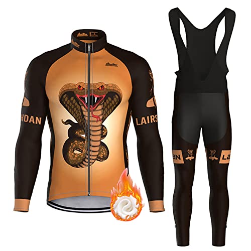 Fahrradbekleidung Herren Langarm Winter|Radtrikot Männer Radsportanzug Thermo Fleece,Fahrradtrikot Jersey und Trägerhose mit 9D Gel Sitzpolster,Bekleidung Cycling Atmungsaktiv Schnell Trocknen(8,5XL)