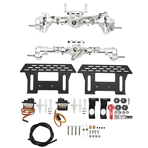 Wamsound RC-Achsensatz, RC-Achsensatz vorne und hinten, CNC-Portalachsen mit Differenzialsperre, Set für Axial SCX10 I II III 90046 90047 1/10 RC Car (Silver)