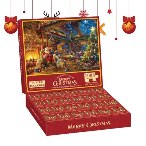 Adventskalender-Puzzle,Adventskalender-Puzzle 2024,Countdown-Kalenderbox Weihnachten | Adventskalender-Puzzle 24 Tage, Feiertagsrätsel für Erwachsene und Kinder, Countdown-Rätsel