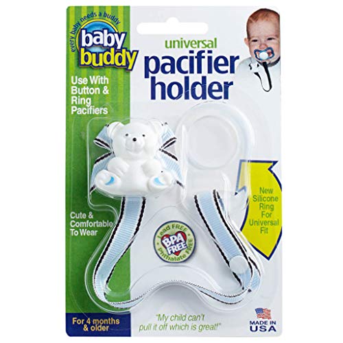 Baby Buddy Universal Pacifier Holder Clip - Snaps to Paci or Attach with Universal-Fit Silicone Ring, Pacifier Clip, Babies 4 Months and Up/Toddler Boys & Girls, Baby Must Haves, Sky Brown Hot Trax