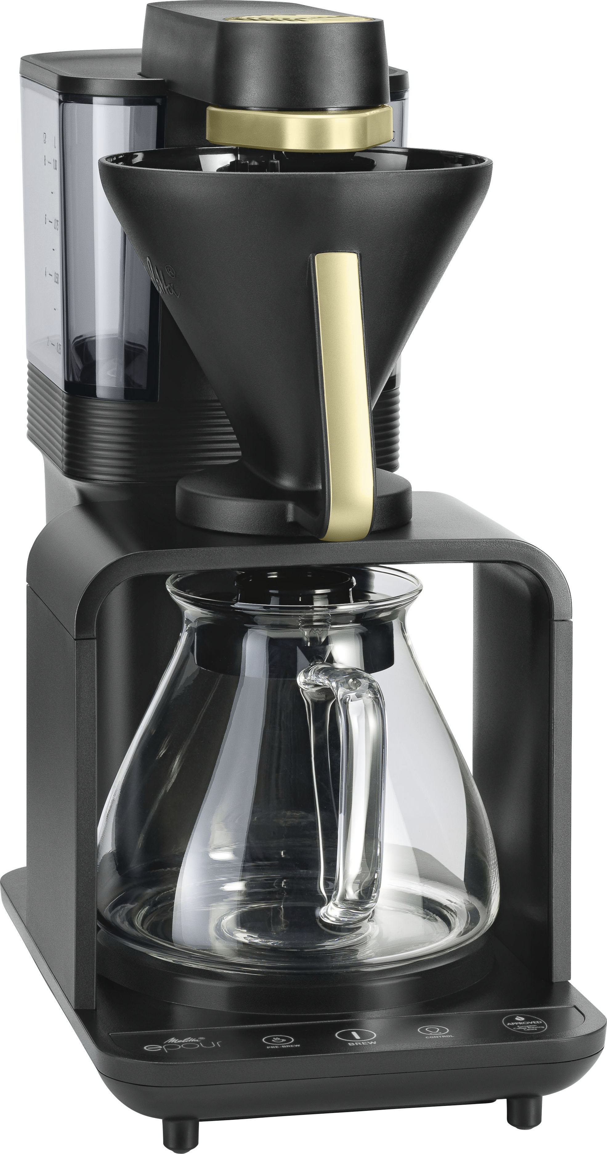 Melitta Filterkaffeemaschine "epour 1024-12", 1 l Kaffeekanne, Papierfilter, 1x4, Schwarz/Gold