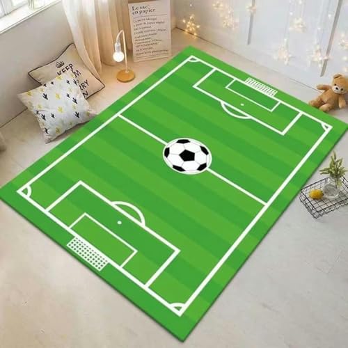 Kleine Teppiche 60 x 90 cm, grüner Fußball-Wohnzimmerteppich, maschinenwaschbare Fußmatten, moderner Badezimmerteppich, weicher rutschfester Flächenteppich, weicher Wohndeko-Teppich mit kurzem Flor,