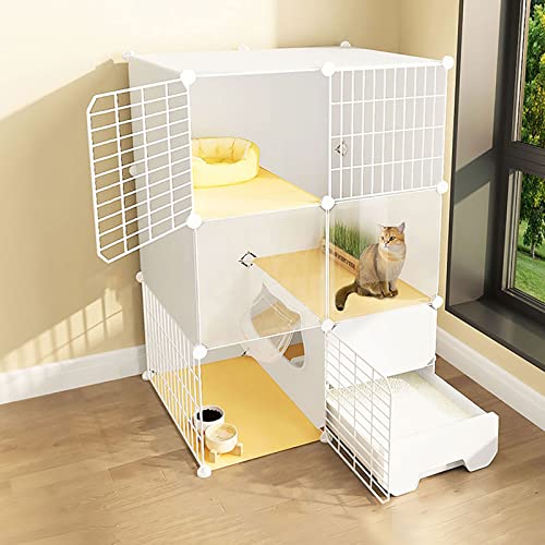 Katzenkäfig mit Katzentoilette, Katzenkäfige für den Innenbereich, 2/3-stöckige Katzenkiste, Katzenlaufstall, Katzengehege, Kleintierkäfig, Hundekäfig, Auslaufplatz, ideal für 1–3 Katzen (Farbe: Weiß,