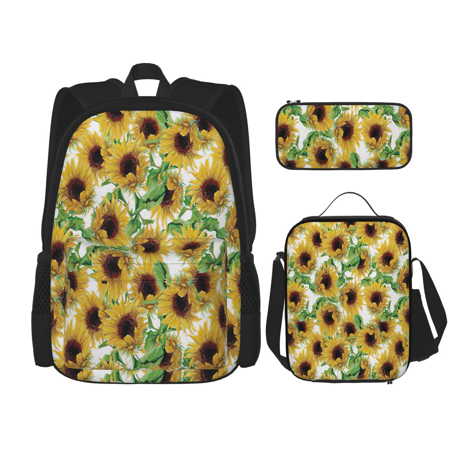 WURTON Sunflower.1 Rucksack für Mädchen und Jungen, Schultaschen, Lunchbox, Federmäppchen und Federmäppchen, 3-in-1-Büchertaschen-Set