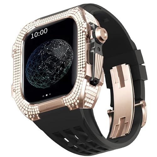 TONECY Uhren-Modifikationsset, Luxus-Uhrenarmband-Set für Apple Watch 8 Ultra, 45 mm, luxuriöses Viton-Armband, Titangehäuse für iWatch 7, 8, 45 mm, Upgrade-Modifikation (Farbe: Schwarz 2, Größe: 45