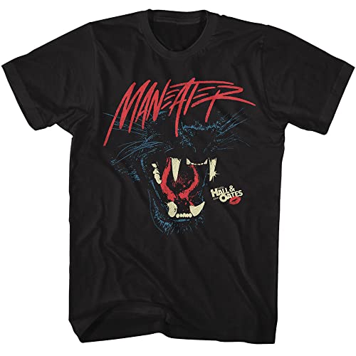 Hall & Oates Maneater Panther Herren-T-Shirt, kurzärmelig, 80er-Jahre-Musik, Vintage-Stil, Grafik-T-Shirts, Schwarz, L