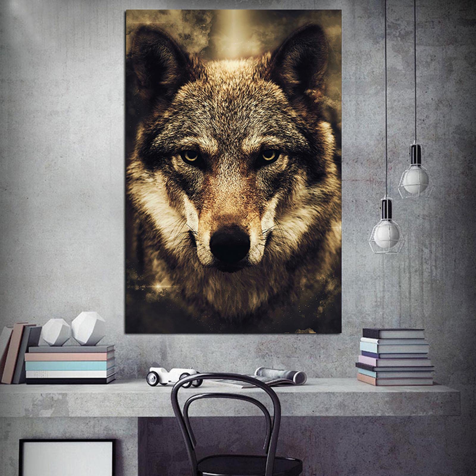 OCEANGOD Wolf Kopf Tier Poster Drucke Leinwand Gemälde Wandkunst Bilder Nordischen Stil Schlafzimmer Dekor Dekoration 45x60cm Rahmenlos