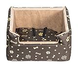 BOUTIQUE ZOO Hunde Autositz | Autositz für Hunde, Katzen, Haustier | Rückbank, Beifahrersitz | Hundebett, Hundetasche | Polyester, Wildlederimitat | Farbe: Braun, Gold | Große: M (47x40 cm)