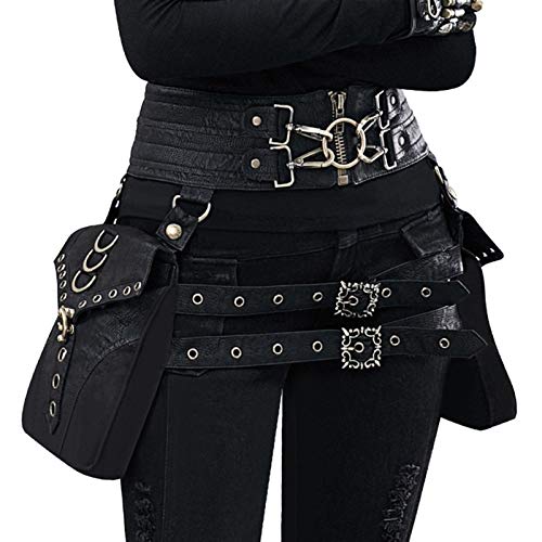 YUANYUAN520 Hüfttasche Brusttasche Vintage Steampunk Leder Steam Punk Retro Rock Gothic Retro Cosplay Schlachtfelder Taille Taschen Packs Frauen Männer Bein Tasche (Color : Black)