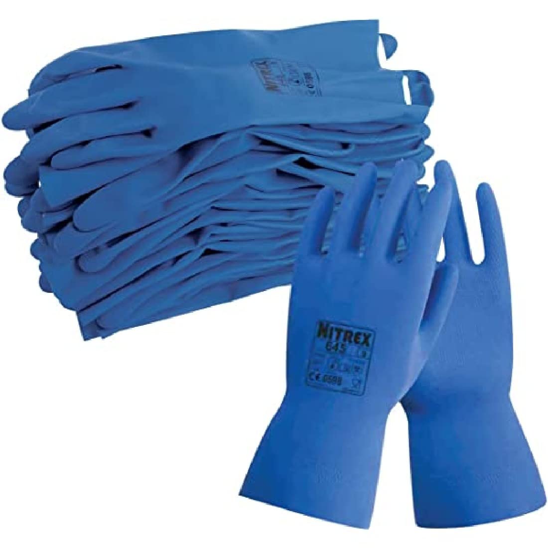 NITREX Unigloves 645 Latexhandschuhe, beflockt, chemikalienbeständig, Blau