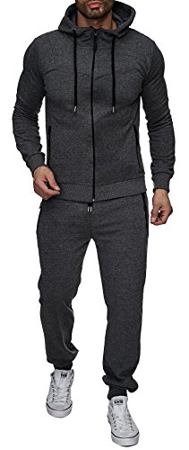 Reslad Trainingsanzug Herren Jogginganzug für Männer Sportanzug Freizeitanzug Jogginghose + Zip Sweatshirt Oberteil RS-5063 Antrazit-Grau S