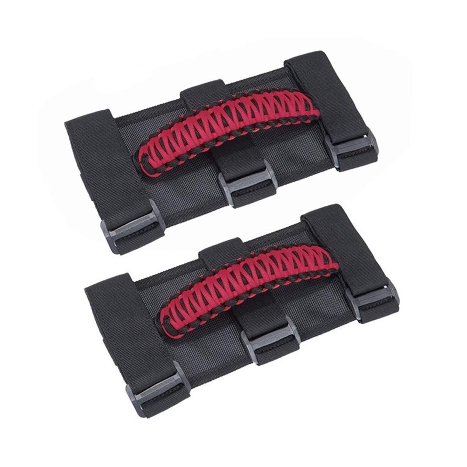 DOFABI 2-teiliger Türhaltegriff, for Jeep, for Wrangler JK JL YJ TJ 1987-2020 Überrollbügel-Handgriff Rutschfester gewebter Griff Türgriff(Red)