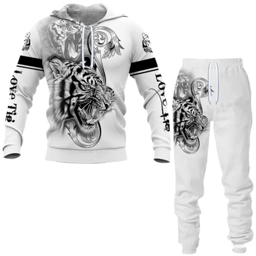 RIAAJ Christmas Herren Totenkopf Pullover Hoodie Set Trainingsanzug Jogginganzug Sportanzug Männer lion Sweatshirt Hose (Jogginganzug4,XXL)