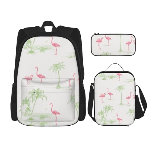 DENMER Mehrzweck-Schultasche mit passendem Federmäppchen und Lunchtasche, stilvolle All-in-One-Lösung, Brewster Sarasota Pink Flamingos, Einheitsgröße