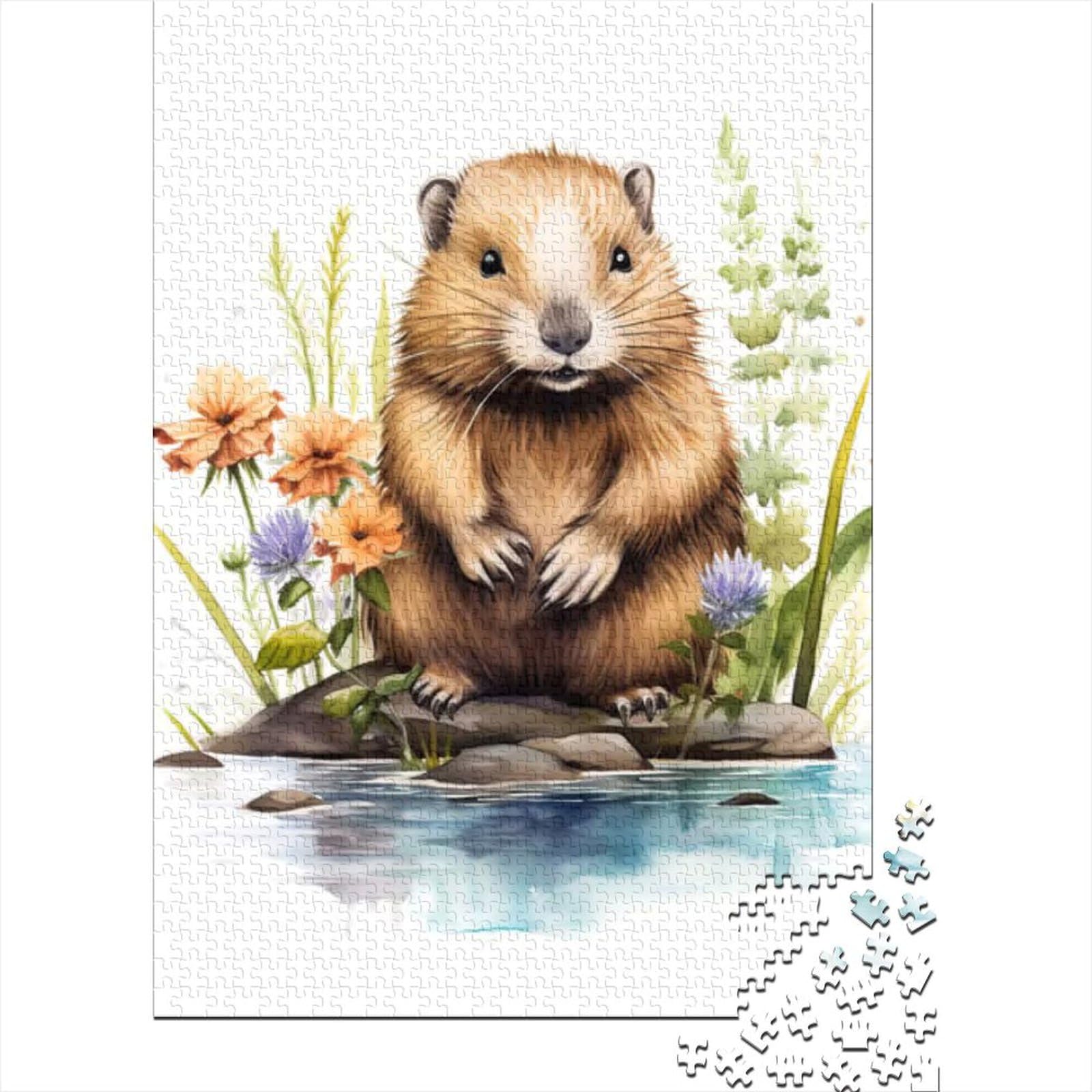 Puzzle für Erwachsene, 500 Baby-Biber-Puzzles für Erwachsene, Holzpuzzle, Lernspielzeug, Größe: 52 x 38 cm