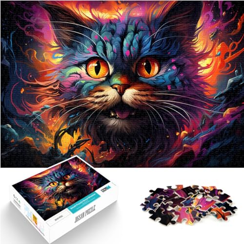 Spielzeug Puzzle Fantasiefarbe Dämonenkatze 1000-teiliges Puzzle für Erwachsene Holzpuzzle Familienspiele Weihnachtsgeburtstagsgeschenke 1000 Teile (50 x 75 cm)