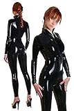 Stehkragen Damen Sexy Latex Frontreißverschluss Eng anliegender Overall,schwarz,S