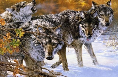 HfmQuisutron Puzzle 1000 Stück Holz Tier Wolf Kunst Malerei Poster für Erwachsene Stressabbau Lernspielzeug Geschenk Pq133Ay