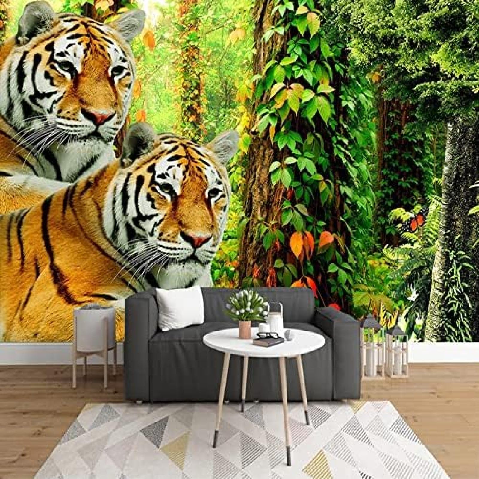 XLMING Wald-Tiger-Dschungel 3D Tapete Wohnzimmer Sofa Schlafzimmer Esszimmer Home Dekoration Wand-250cm×170cm