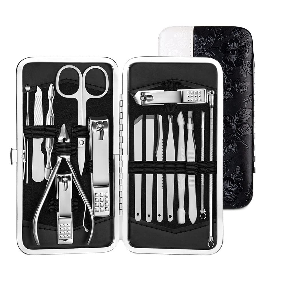 SCRUBY Maniküre-Set, Nagelknipser, Pediküre-Set, Edelstahl, professionelles Pflegeset, Nagelpflege-Werkzeuge mit Reiseetui, 16-teilig, 16 Stück