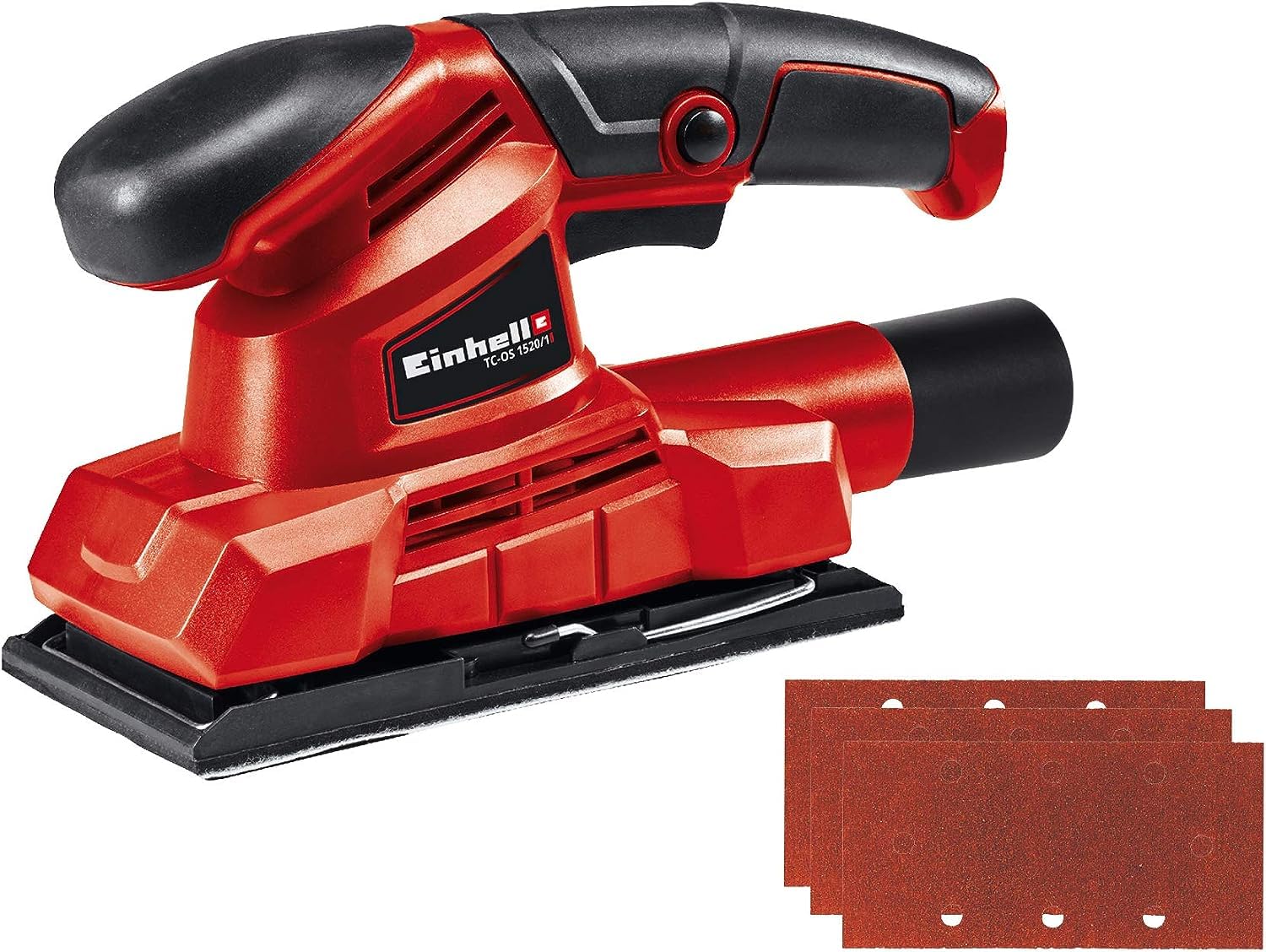 Einhell Schwingschleifer TC-OS 1520/1 (150W, 24 1-minSchwingzahl, Kletthaftung u. Klemmvorrichtung, Softgrip,inkl. 3x Schleifpapier (P120)), Rot