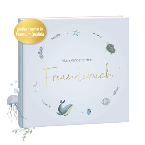 mintkind® Kindergarten Freundebuch Unterwasser, Freundschaftsbuch zum Ausfüllen, Freundebuch für den Kindergarten Mädchen und Jungen, kinderfreundliche Vorlagen und niedliche Illustrationen