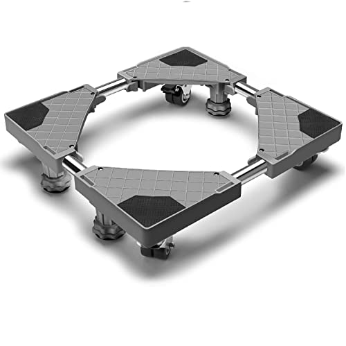 Waschmaschinenständer Multifunktionaler beweglicher verstellbarer Sockel mit 4 feststellbaren Gummirädern und 4 starken Füßen für Waschmaschine, Trockner und Kühlschrank (Gray)