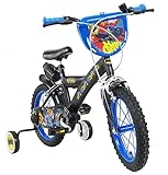 albri Babys (Jungen) 16 Zoll Batman Fahrrad mit Seitenstabilisatoren, Trinkflasche und individuellem Frontschild Hergestellt in Italien, Schwarz, pollici