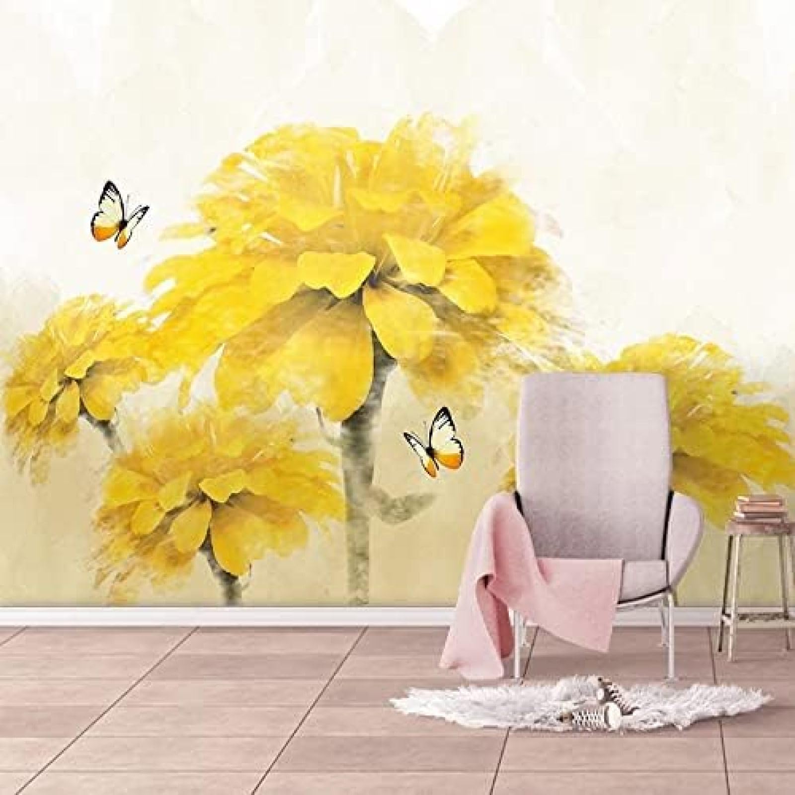 XLMING Handgemalte Gelbe Blume Schmetterling 3D Tapete Wohnzimmer Sofa Schlafzimmer Esszimmer Home Dekoration Wand-400cm×280cm