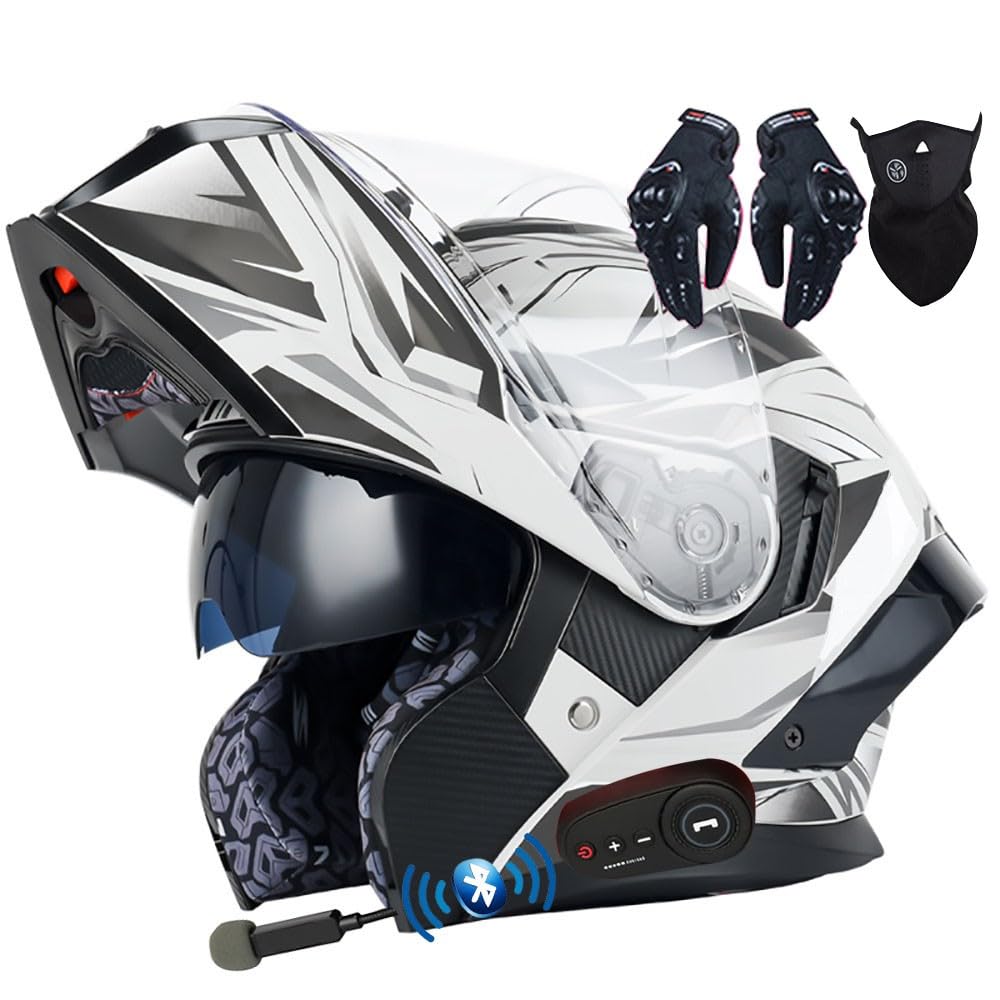 Motorradhelm Klapphelm mit Bluetooth ECE Zertifiziert Modularer Helm Integralhelm Doppelvisier Mopedhelm Racing Helm für Erwachsene Männer Frauen Roller Helm Sturzhelm Damen Herren